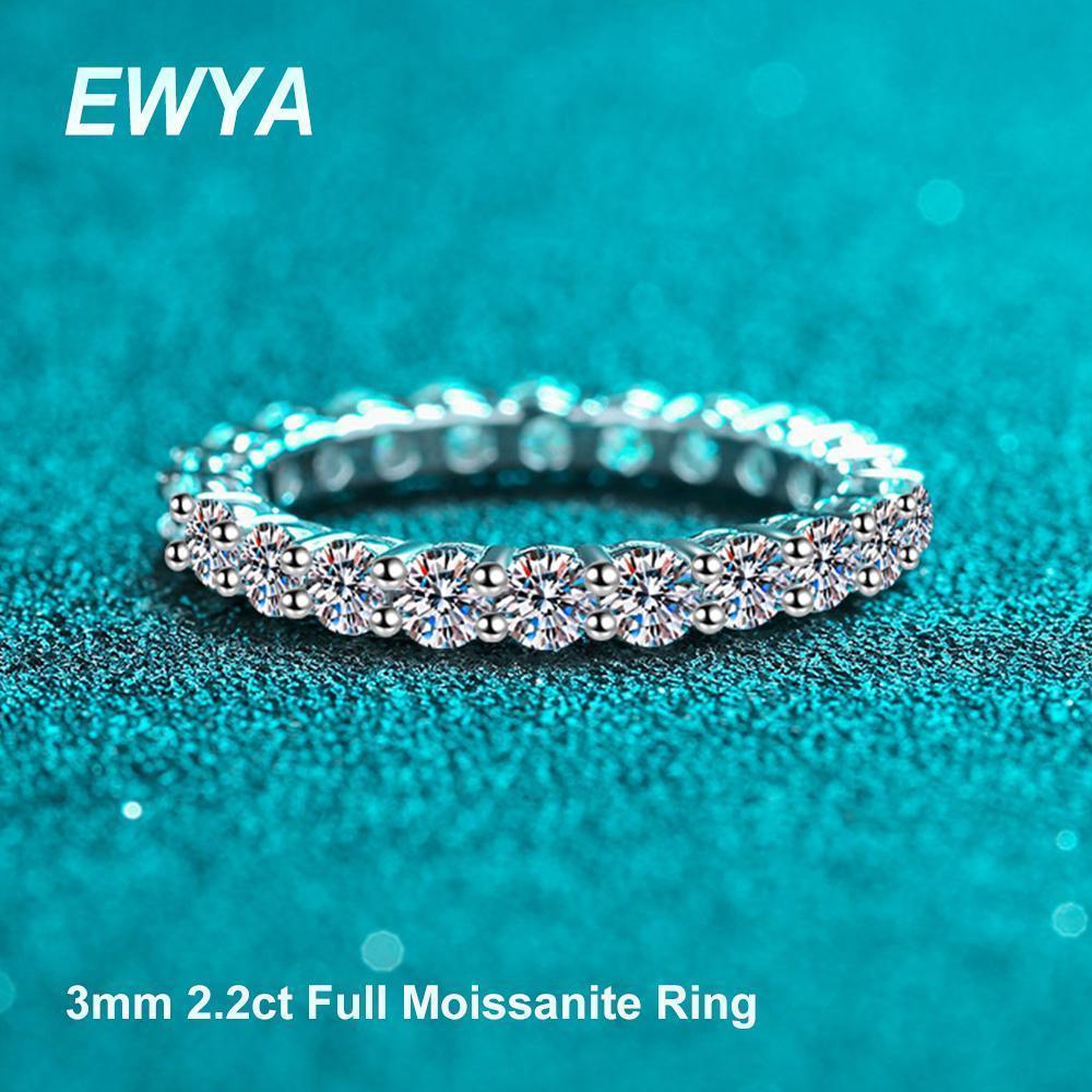EWYA Luxury 7CT 5mm Full Eternity Moissanite Diamond Engagement Ring For Women S925 Silver Wedding Band Rings Fine Jewelry Gift