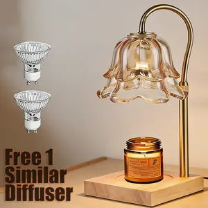 Height Adjustable Dimmable Candle Warmer Lamp With Timer Solid Wood Base Tulip Design Flameless Candle Melting Light For Bedroom Living Room Home Fragrance Decorative Lighting