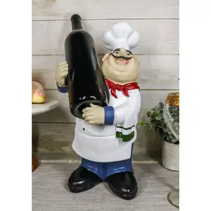 Ebros Large Professional Chef Fabio Italian Bistro Cook Hugging Bottle Wine Holder Figurine Kitchen Tabletop Countertop Decor Rack Kitchen Cooks Statue Decorative Sculpture