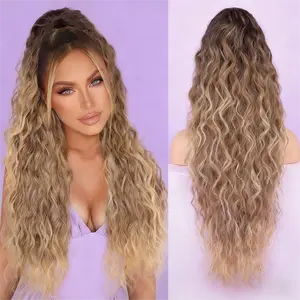 Long Curly Ponytail Extension 30inch Claw Pony Tail Clip in Hair Extensions Fluffy Natural Looking Hair Extension Synthetic Hairpiece for Women Black Highlight Blonde Wavy