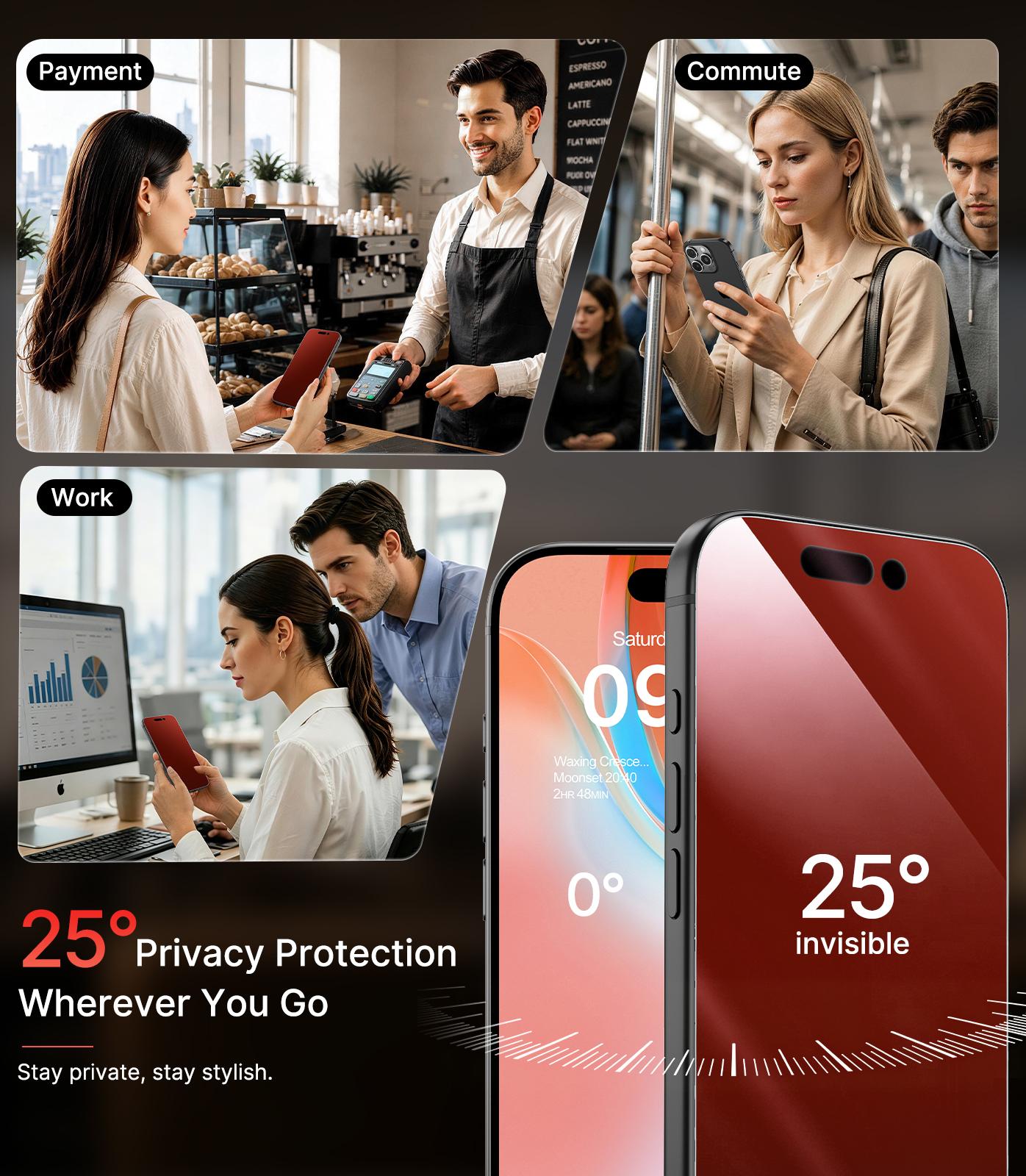 [2-PCS] PandaShield Red Color Privacy Screen Protector, Dust-Free Applicator for iPhone 18/17/16/15/14/13 pro plus max, Reusable easy Installation, Fully Protection, 25° anti-peeping privacy layer, Fingerprint-proof Electroplated Surface, Cellphone,