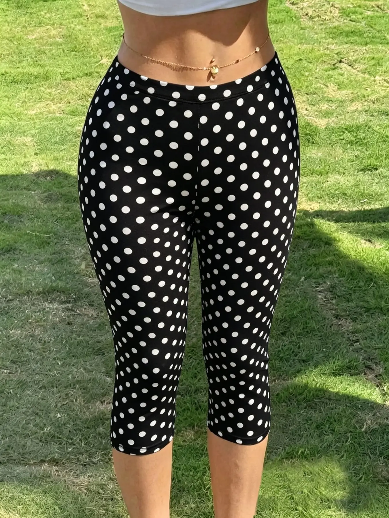 Women's Plus size Y2K Streetwear Capri High Waist Activewear Yoga Slim-Fit Pants, Basic & Polka Dot Combo, Versatile Sports & Casual Pants, Gym & Daily Wear, Athleisure Fitness Bottoms, High Waist Sportswear, Athleisure Style Bottoms