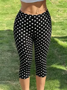 Women's Plus size Y2K Streetwear Capri High Waist Yoga Slim-Fit Pants, Basic & Polka Dot Combo, Versatile Sports & Casual Pants, Gym & Daily Wear
