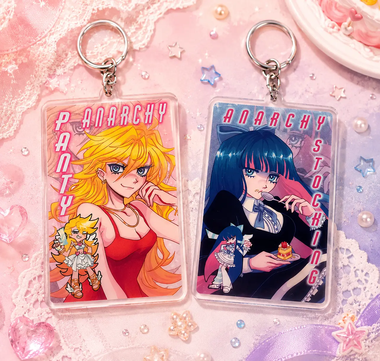 New PSG Panty and Stocking Character Keychains - Cute Acrylic Cartoon Keychain, Funny Meme Character Charm for Keys, Bags, Backpack, Durable Gift for Fans & Collectors