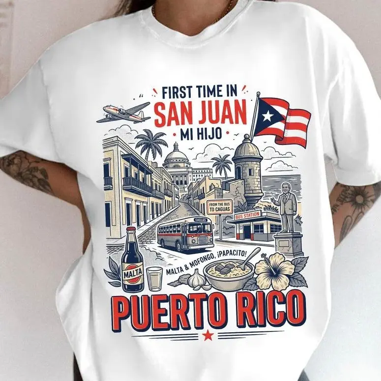 First Time In San Juan Puerto Rico Shirt, Puerto Rican Boricua Pride Gift, Travel Humor Tee, Viral Meme Song Tee, Wedding Vacation Shirt
