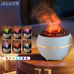 Volcano humidifier, 7-color LED flame humidifier - USB power supply, essential oil diffuser, night light, suitable for home, office, yoga (long press to turn on the rainbow light)