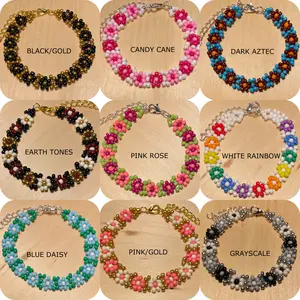 Daisy Chain Jewelry Set - Handmade Custom Unique Bracelet Anklet & Choker with 2" Extension - Adjustable Length for Custom Fit - Handcrafted with 8/0 Miyuki & Czech Glass Beads