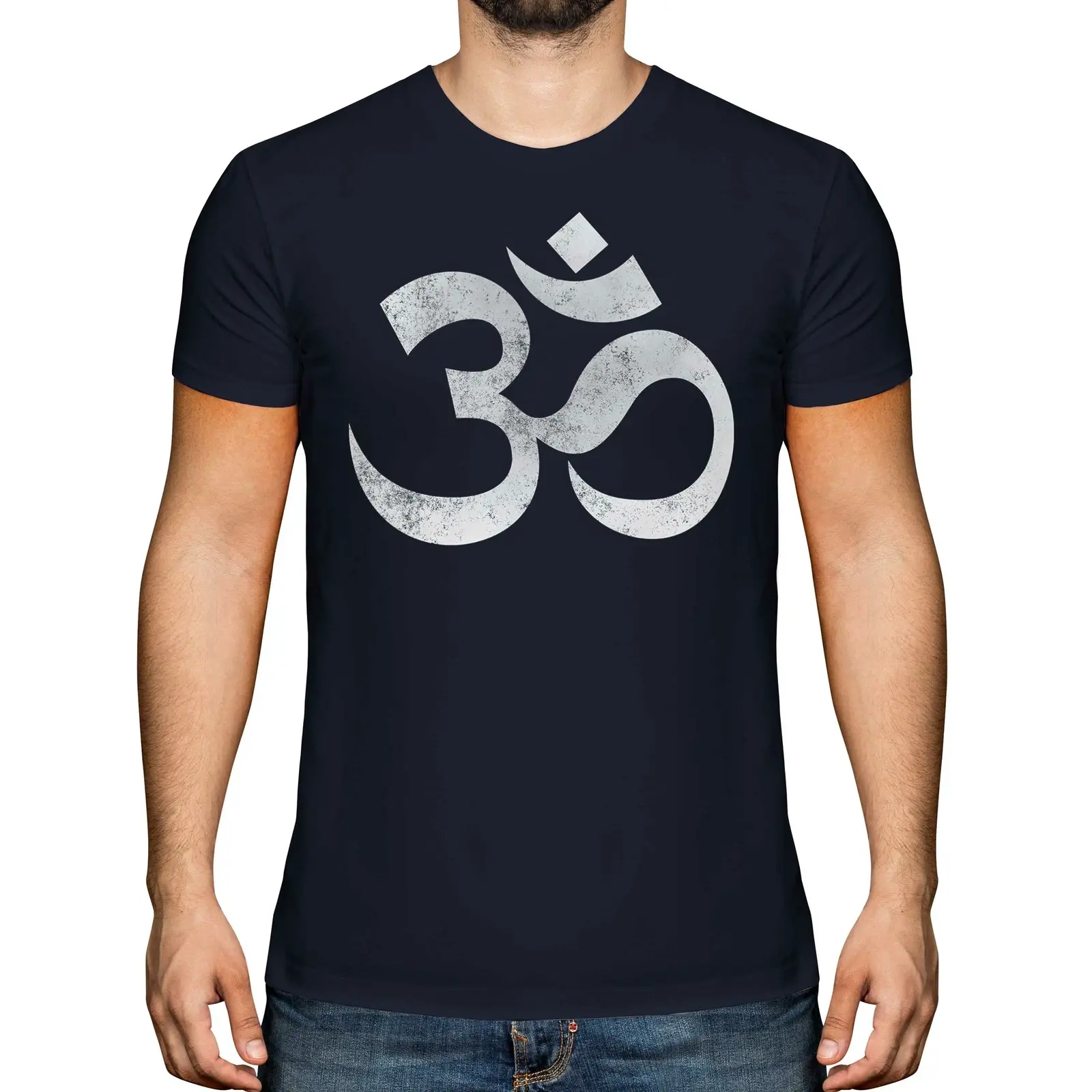 HINDU OM AUM DISTRESSED PRINT MENS T-SHIRT VINTAGE STYLE TOP HINDUISM GIFT