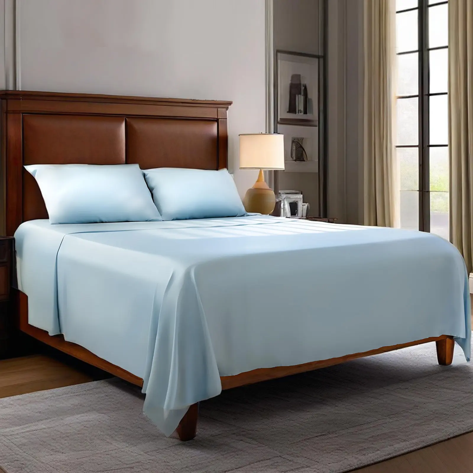 CLEVAHOME 100% Bamboo Rayon Bed Sheet Set - Silky Cooling Bedsheets with Cooling Breathable Fabric, Silky Finish, Smooth Texture, Luxurious Softness, Double Stitching, 16-in Deep Pocket Fitted Sheet for Hot Sleepers (Fits Mattresses Up to 16 Inches Thick)