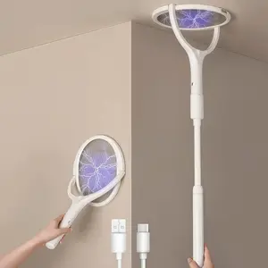 LMMAKE Electric Bug Zapper  with Patented Rotating Head & Extensible Handle 17-42 Inches USB Type-C Rechargeable 3500V Pest Control Indoor Fly Mosquito Killer