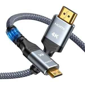 Mini HDMI to HDMI Cable 10FT, 4K 60Hz High Speed HDMI to Mini HDMI Cable Male Bi-Directional 2.0 Cord, for HDTV, Tablet, Camera and Camcorder [Aluminum Shell, Nylon Braided]