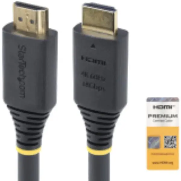 Startech HDMI2-CABLE-4K60-25F 25 ft. Premium Certified High Speed HDMI Cable, Black