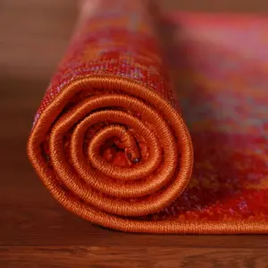 Transitional Oriental Rug 4x6 with Medallion Design Red and Orange Colors