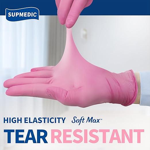 3.5 Mil Pink Powder-Free Nitrile Exam Gloves 100 Pcs for Medical, Baking, and Food Preparation Use - Hand, Rubber