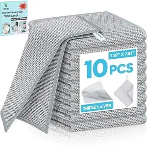 10 Pcs New Upgraded 3 Layers Non Scratch Wire Dishcloth, Multipurpose Wire Dishwashing Rags, Wet & Dry for Cookware, Sinks,