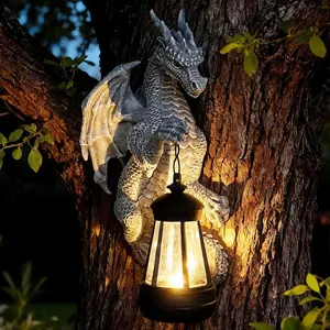 Garden Statues Tree Hugger Dragon - Halloween Dragon Statue Solar Lights Outdoor Patio Wall Decor,Christmas& Mothers Day&Birthday Gifts for Grandma Mom Women,Ideas Arts Crafts   Lantern