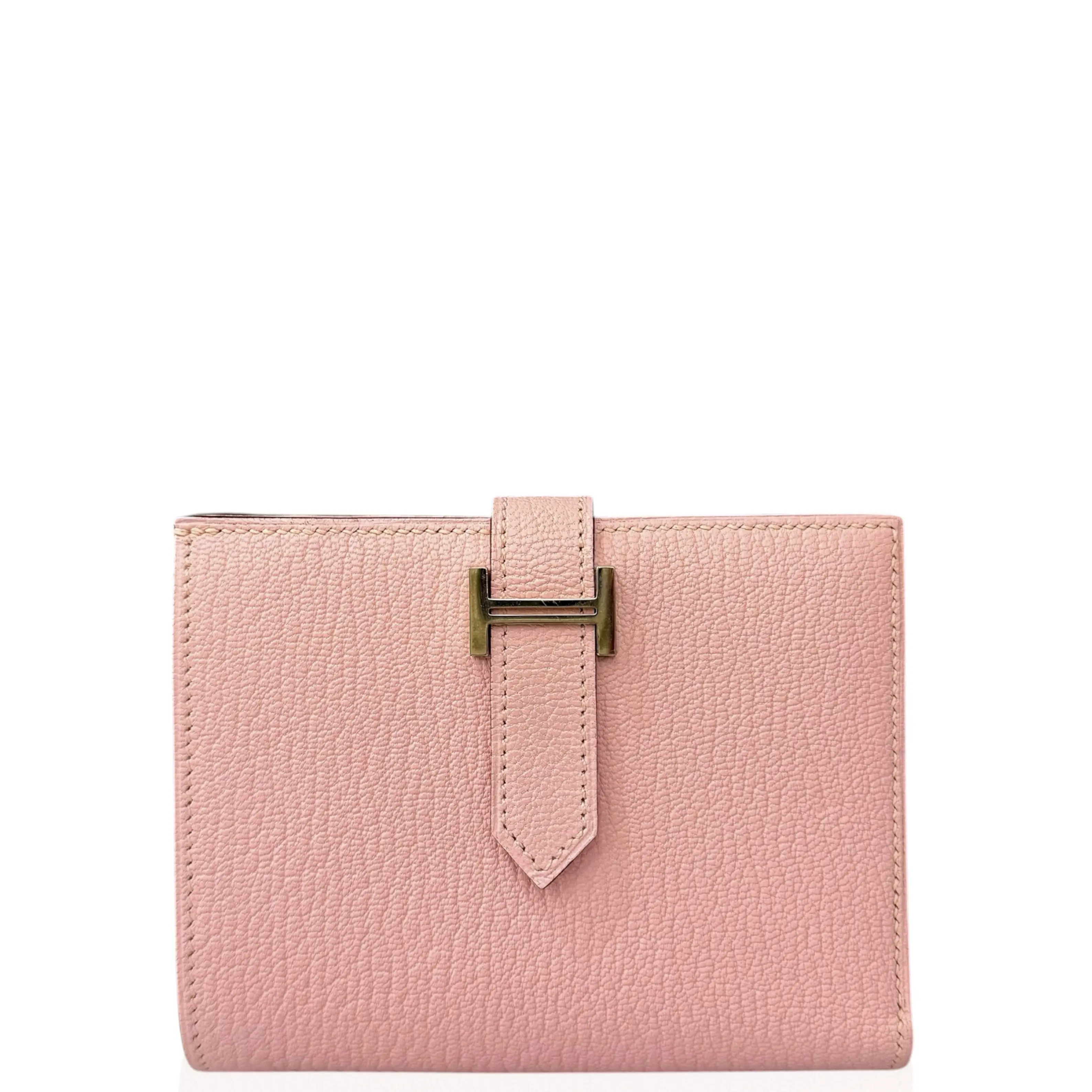 Pre-owned HERMÈS Leather small leather goods Hermes Bearn Compact Wallet Chevre Mysore 3Q Rose Sakura (bb032026a0)