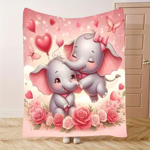 Elephant Pattern Blanket, 1 Count Lovely Elephant Pattern Soft Blanket, Air-conditioned Room Blanket, Warm Nap Blanket for Home Office Travel