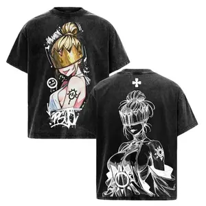 Haumea Fire Force Anime Double Printed Vintage Washed Tee Unisex Oversize Heavyweight Cotton T-Shirt for Anime Fans and Lovers