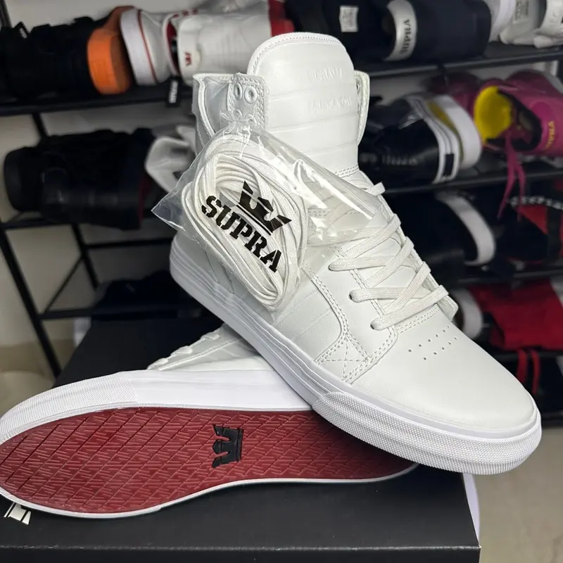 Supra Skytop HF Red White Ruched Leather High Top Sneakers Unisex