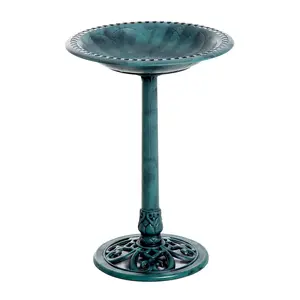 Outsunny 28'' Bird Bath Outdoor Resin Decor with Fleur De Lis Pattern, Time-Worn Finish
