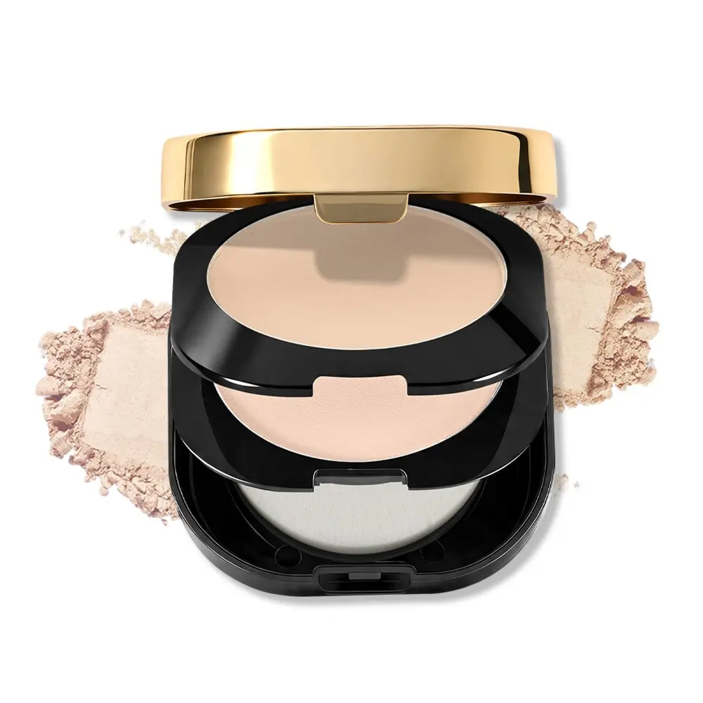 danchel Collagen Dual-Shade Pressed Powder, Face Powder with Mirror & Puff, All-In-One Compact for Setting, Contouring, Brightening & Touch-Ups, Oil Control & Long-Lasting Wear, Lightweight Non-Caking, Matte Finish, 3 Shades Available, Setting Powder