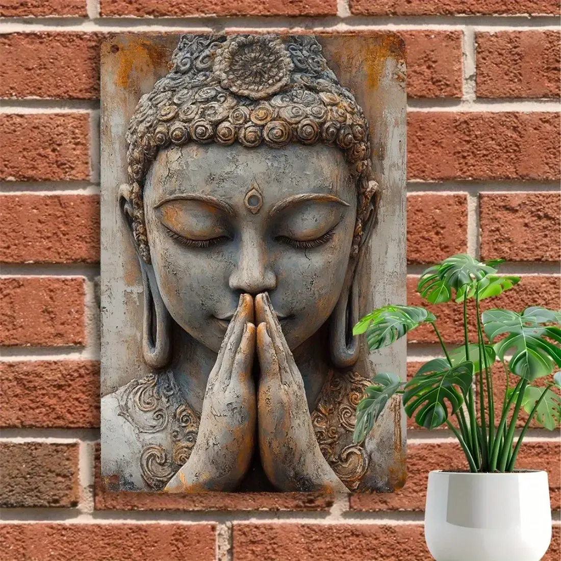Tin Metal Sign，Vintage Golden Leaf Buddha Aluminum Wall Sign , Retro Metal Decor For Home & Garden，Perfect For Room Decor