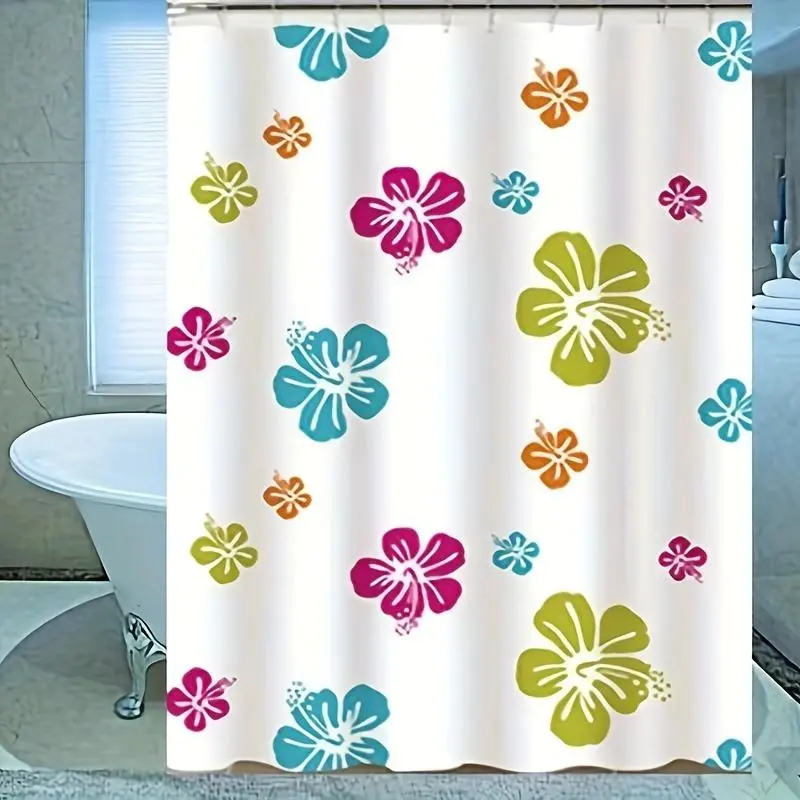 PEVA Shower Curtain with 12 Hooks, No Drilling Required, Bathroom Partition Curtain