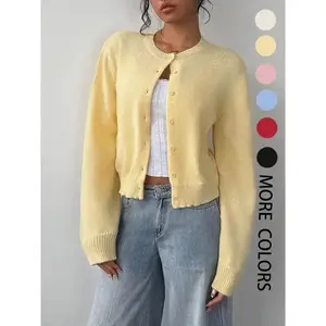 Women’s Cropped Cardigan Button Front Long Sleeve Knit Sweater Jacket