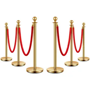 VIVOHOME Stainless Steel Stanchion Post Queue Pole with Velvet Ropes, Crowd Control Barriers with Fillable Base for High-end Venues, Museums, Party Supplies