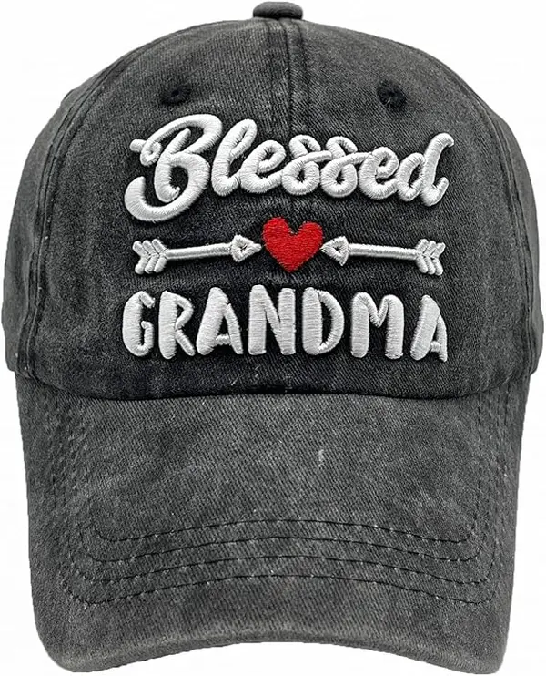 Women's Blessed Grandma Hats Washed Denim Adjustable Baseball Cap for Mom Vintage Blessed Hat for Grandma Grandma Gift Hat
