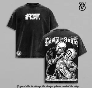 Cartel Santa Chicano Tattoo Oversize T-Shirt Washed / Tank Top Washed / Hoodie Washed – Vintage Washed, Gangster Clothes, Hoodies for men, Men's clothing, Streetwear, Cartel Style Graphic