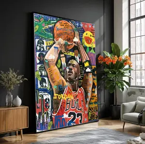 Michael Jordan Graffiti Style Canvas, Basketball Legend Wall Art, Chicago Bulls Sports Poster, Urban Street Art Decoration, Iconic Athlete