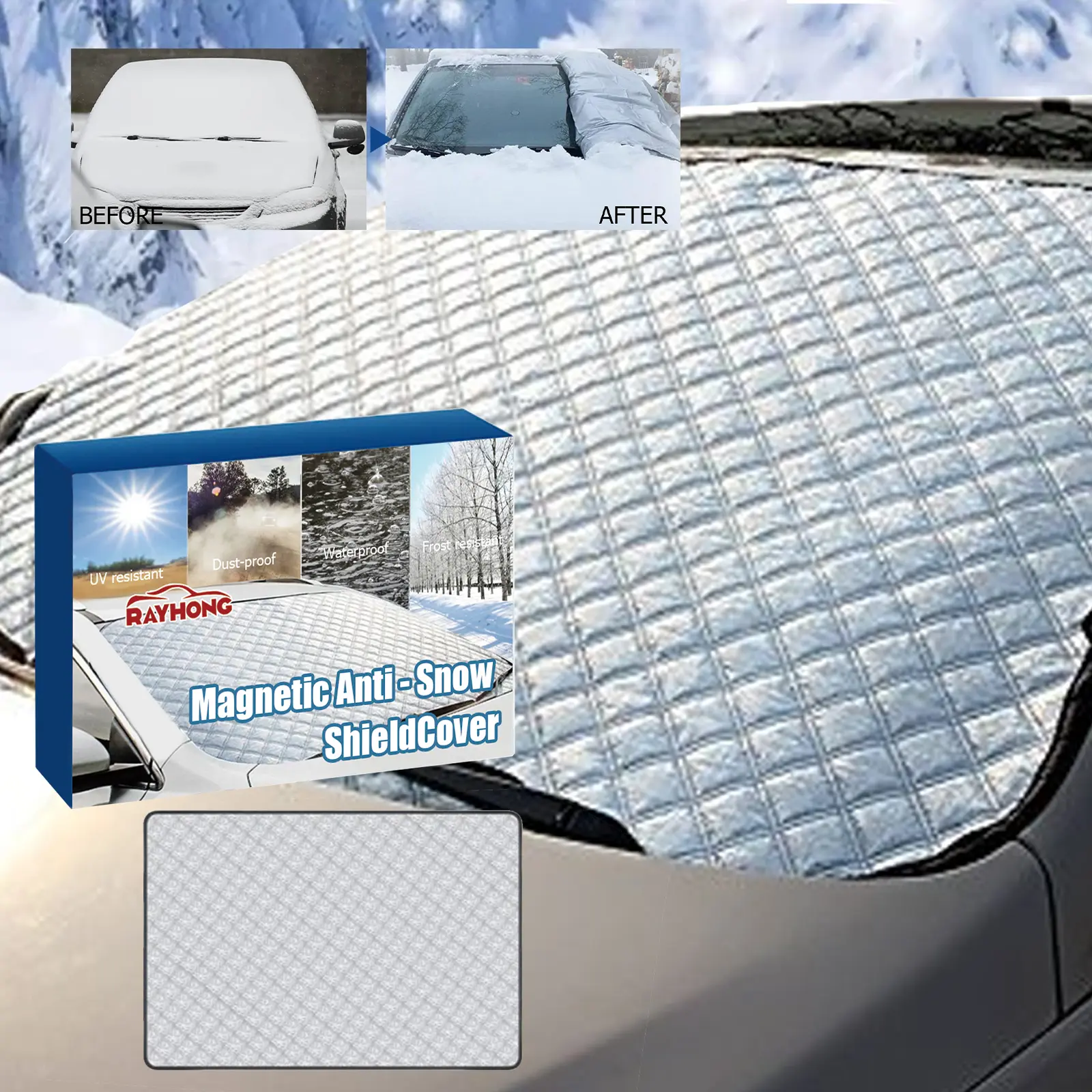 Magnetic Anti-Snow Shield Cover for Cars - Vehicle Cover for Snow Protection Windshield Shielding & Winter Window Frost Ice Snow Prevention