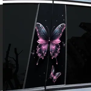 2-Piece Butterfly Pattern Decal, Multipurpose car decal, High Gloss, Waterproof and Scratch Resistant, PVC-Sticker, Self-Adhesive, Suitable for doorposts, vehicles, wall and window glass decorations