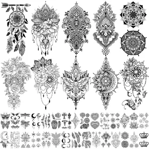 40 Pcs Assorted Temporary Tattoos for Women, Large & Small Floral, Mandala, Henna-Inspired Body Art Sticker Pack, Water-Resistant Fake Tattoo Kit