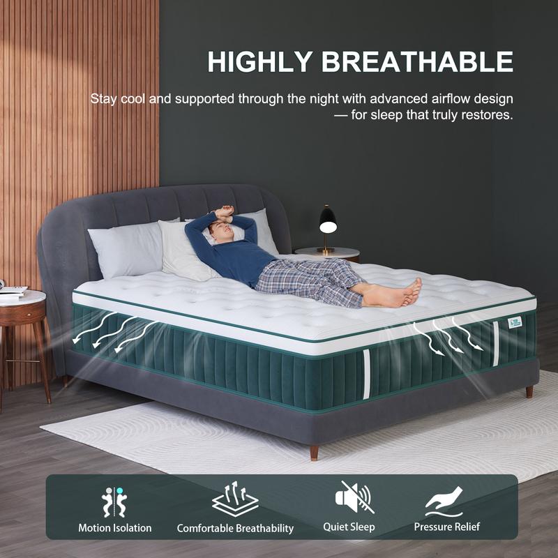 12/14Inch Mattress Twin Full Queen King Size Memory Foam Ergonomic Design Medium Firm Hybrid Mattress with Pocket Springs Gel Memory Foam for Luxurious Comfort