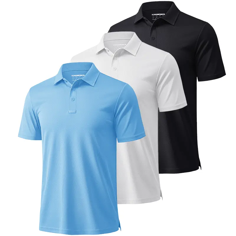 MAGCOMSEN Men's Short Sleeve Fitted Button Polo Shirts (1/3 Pack) - Quick Dry, Moisture Wicking Collared Polos for Golf, Outdoor Tennis - Solid Plain Polyester Activewear, Mens Fashion Athletic Fit Clothes, Synthetics