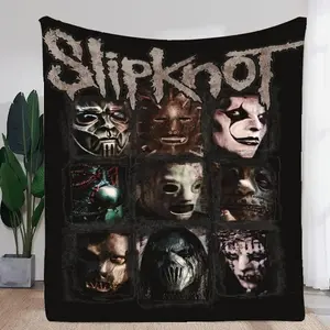 Slipknot Distinctive Masks Flannel Blanket, Dark Heavy Metal Aesthetic Throw Blanket for Concert Fans, Studio Decor, Couch Use, Night Relaxation