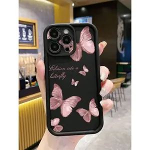 1pc Luxury Elegant Pink Butterfly Printed Anti-Knock Dirt-Resistant   Mobile Phone Case Suitable For Use With Iphone17/17Air/17pro/17promax/16/16PROMAX/Iphone15 XR /7/8 Iphone15Promax/12PROMAX/13PROMAX/14PROMAX 13 14 11 12p14XS. XR Scratch Resistant