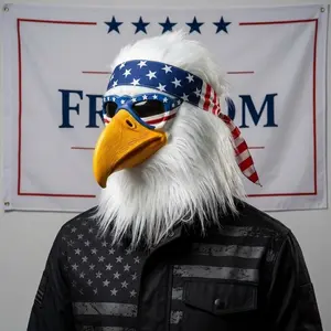 Patriotic Eagle Mask Set with American Flag Bandana, Realistic Full Head Latex Mask for Adults, Ideal for 4th of July, Memorial Day, Cosplay