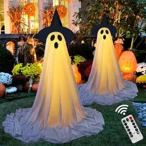2Packs Halloween Decorations Outdoor,Halloweens Party Decoration Indoor,Spooky Ghost with Remote Control String Lights,Halloween-Ghost Lights for Porches Yards Gardens Lawn