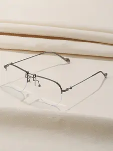 Men's Metal Eyebrow Flat Top Half Frame Glasses, Vintage College Style, Elegant and Sophisticated, Fashionable Eyewear, Trendy Vintage Eyeglasses, Semi Frame Eyeglasses