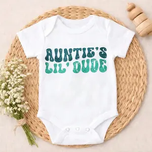 Cotton Baby Bodysuit Auntie's Lil' Dude Print 100% Pure Cotton Non-Irritating Snap Closure Breathable Stretchy Perfect For Gifting & Everyday