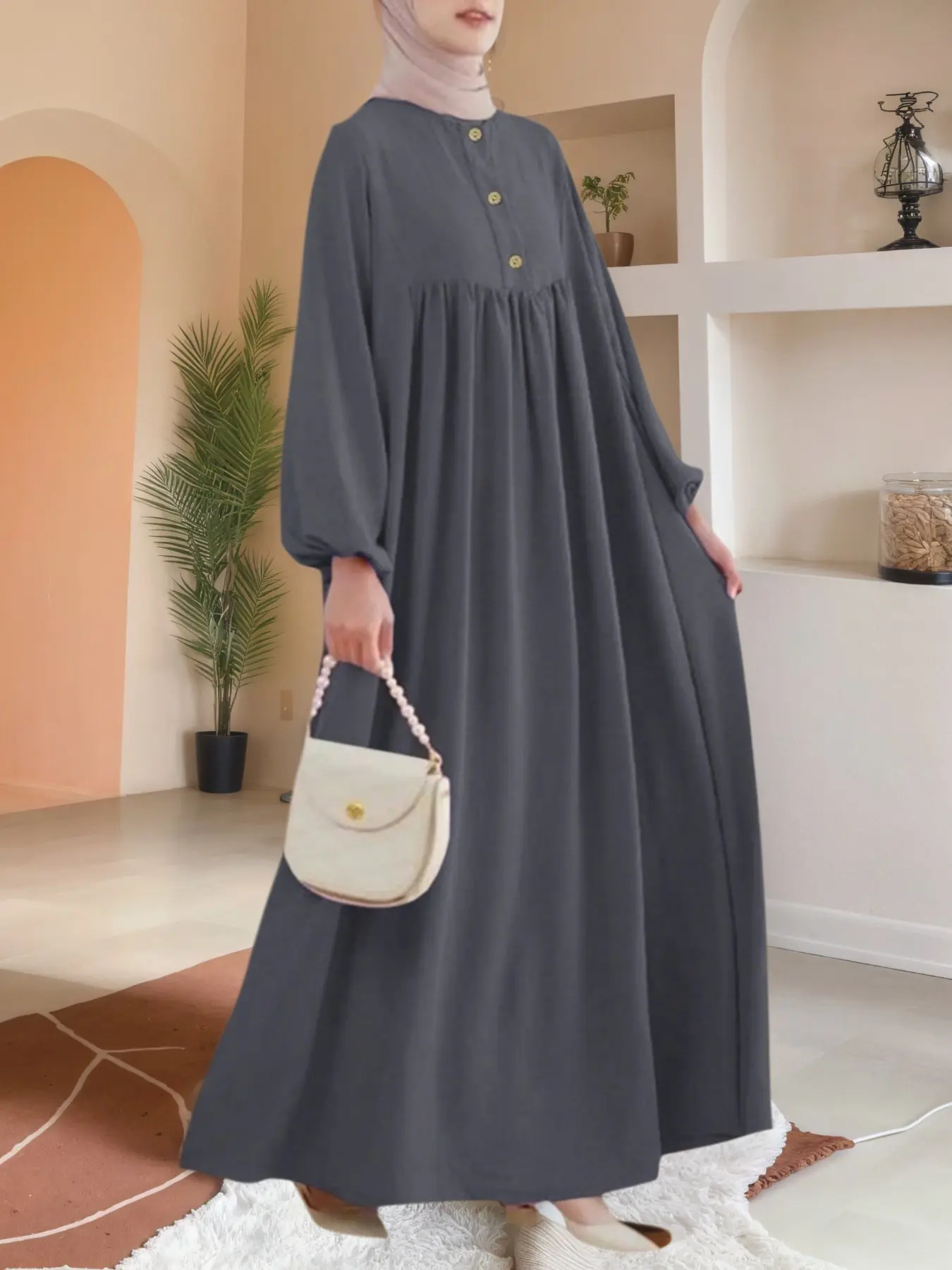 white christmas dresses Modest Muslim Women's Luxe Pleated Evening Formal Dress G761 main image 1