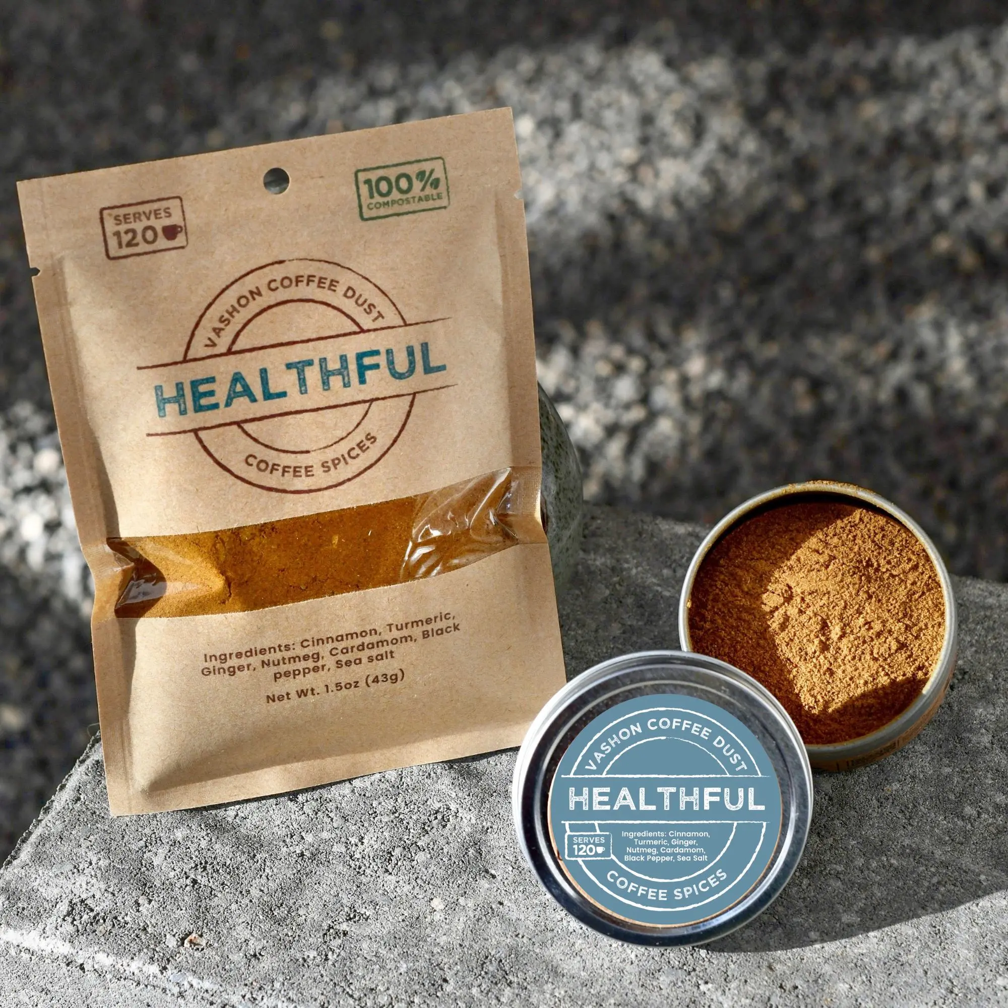 Healthful Coffee Dust | 120 servings | Coffee Flavoring using Spices: Cinnamon, Turmeric, Ginger, Nutmeg, Cardamom, Black Pepper and Sea Salt