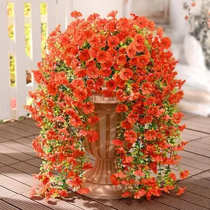 2 Pcs Lifelike Fall Flowers Artificial for ration Artificial Mums for Outdoors Faux Mums for Outside Fake Hanging Plants for Home Red/Autumn-colored High-quality Natural and Realistic Reusable