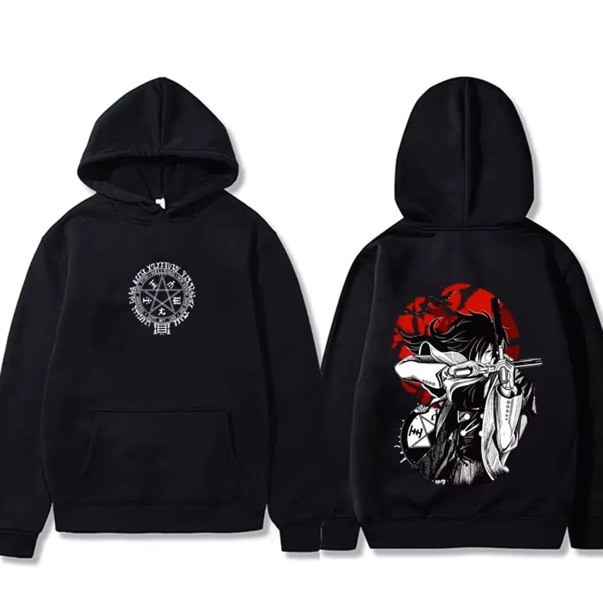 Anime Hellsing Yumie Takagi Graphic Hoodie Vampire Alucard Merch Sweatshirt Men Women Gothic Manga   Pullover Hoodies L