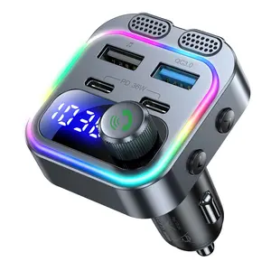 Car Wireless FM Transmitter Handsfree Calling Car Kit with 2 Microphones, 2 Type C Ports PD36W Dual USB QC3.0 Fast Charging, USB Car Charger Voltage Detection, Support USB Flash Drive Playback Lossless Music Car MP3 Player Multifunctional Charger