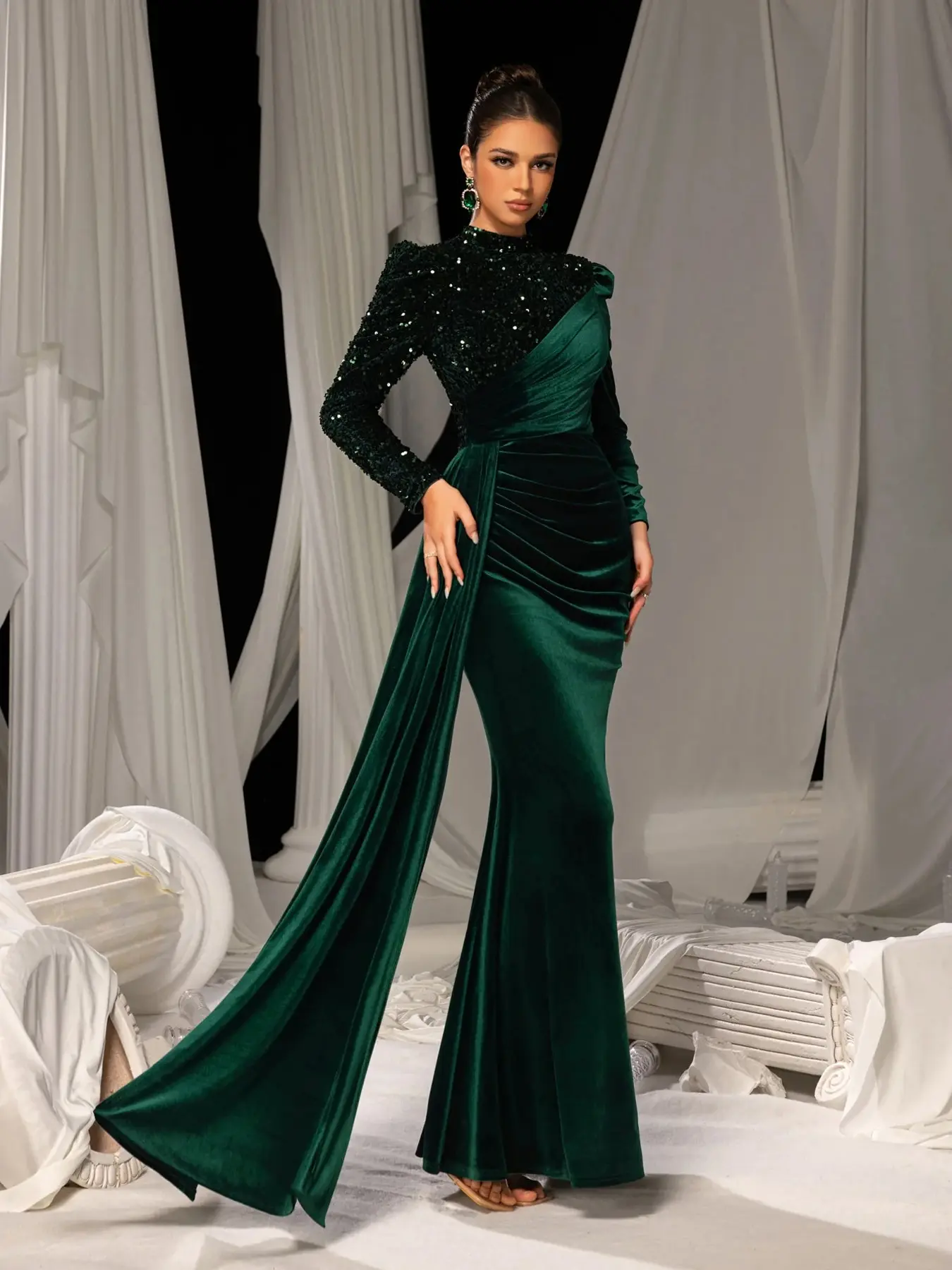 long sleeve mermaid prom dress Nox Anabel D1263 Prom Dress - Baby Pink